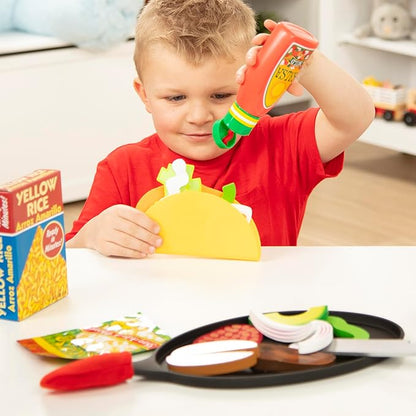 Melissa & Doug Fill & Fold Taco & Tortilla Set, 43 Pieces – Sliceable Wooden Mexican Play Food, Skillet, and More - FSC Certified