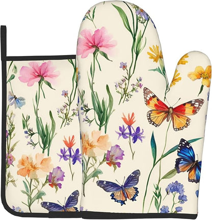 Vintage Floral Oven Mitts and Pot Holders Spring Summer Kitchen Accessories Set