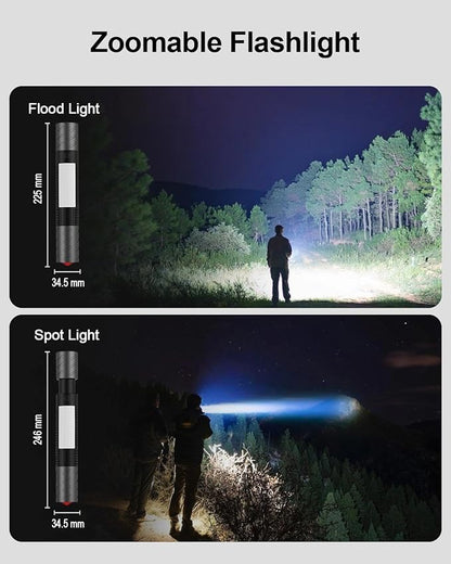 Rechargeable Flashlight, Includes Screwdriver, Window Breaker, 4 Main Lighting Modes, 3 Side Lighting Modes, High and Low Beam, Magnetic Rechargeable Flashlight for Home, Car, Hiking, Camping