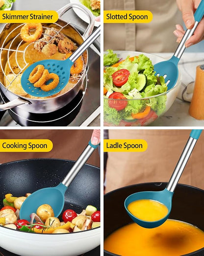 Silicone Cooking Utensil Set, BPA Free Heat Resistant Kitchen Tools