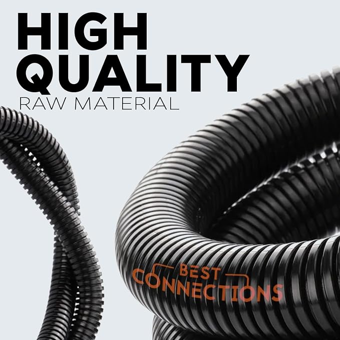 BEST CONNECTIONS Split Wire Loom Flex-Guard Convoluted Tubing with Installation Tool - Protective Cable Sleeves for Automotive Home Electrical Wires Chemical Resistant Conduit Black (1/2" Loom + Tool)