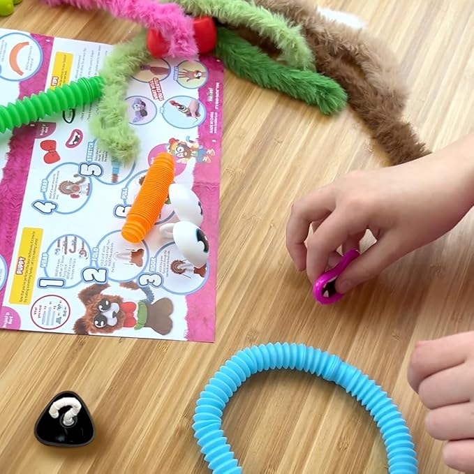 WeVeel TOOBLERZ Cute Critters Medium Set – 12-Piece Mix-and-Match Craft Kit for Kids – Includes Fuzzy Chenille Sticks, Fidget Tubes & Character Accessories – Creative Toy for Ages 6+