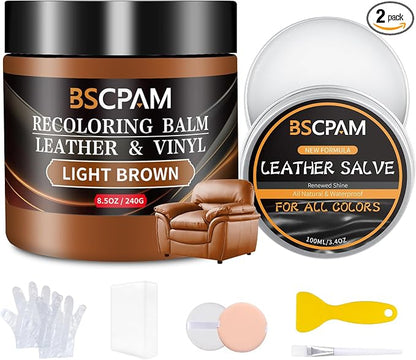 Light Brown Leather Recoloring Balm with 100ml Mink Oil,Leather Couch Scratch Remover,Leather Repair kit for Vinyl Furniture and Car Interior,Leather Dye Paint,Mink Oil for Leather