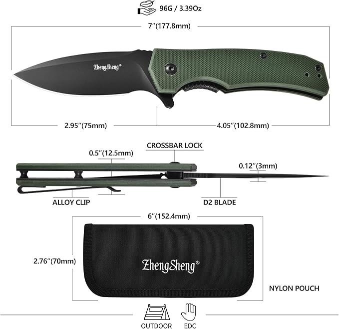 Praxis Pocket Knife, 2.9" D2 Steel Folding Knife with G10 Handle PVD Titanium Coating Blade Lightweight for every day carry