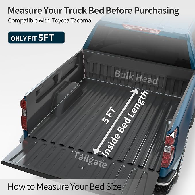 OEDRO FRP Hard Tri-fold Tonneau Cover Fold Truck Bed Covers Fits for Toyota Tacoma 2005-2015 (Excl. Trail Edition) with 5 Feet Bed with Tacoma Bed Rail