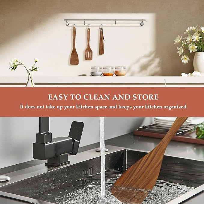 3Pcs Wooden Spatulas, Wooden Spatula for Cooking Long Handle Frying Turner Non-Stick Slotted Spurtle and Wood Scraper for Flipping, Scraping, and Turning, Cooking Utensils Set