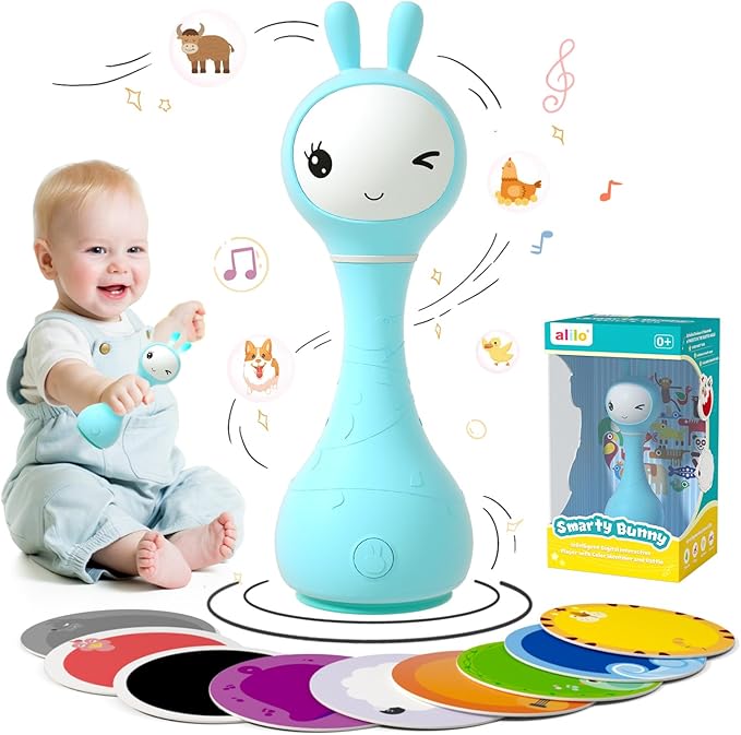 alilo Smarty Bunny Baby Rattle Musical Light Up Toys, Infants Newborns Baby Toys 0-3-6-12-18-24 Months,1 Year Old Boy Girl Gifts, 4 Music Modes and Color Recognition Function with 9 Color Card