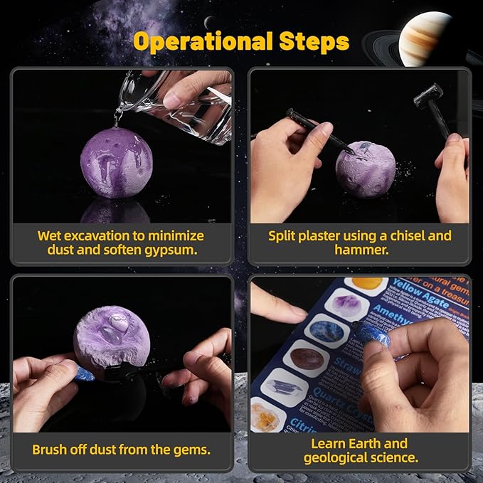 Gemstones Dig Kit, Science Kit for Kids, Dig up 15 Real Gems & Explore Solar System, STEM Educational Mining Space Toys, Archaeology Geology Science Experiments Gift for Boys&Girls Age 6-8-12