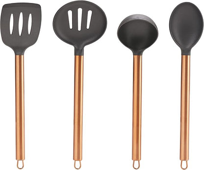 Servappetit 5 Pc Cooking Utensil Set - Slotted Spatula, Oval Spoon, Round Spoon with Holder - Heat Resistant, Non-Stick - Copper