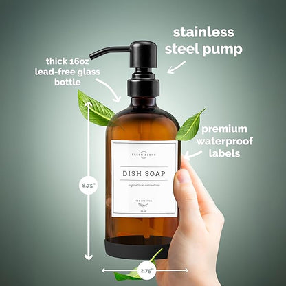 Vine Creations Amber Glass Soap Dispenser, 2 Pack Kitchen Soap Dispenser Set