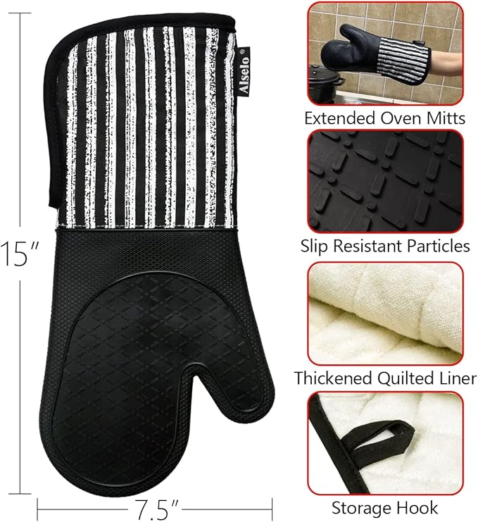 Alselo Silicone Oven Mitts Heat Resistant 932℉