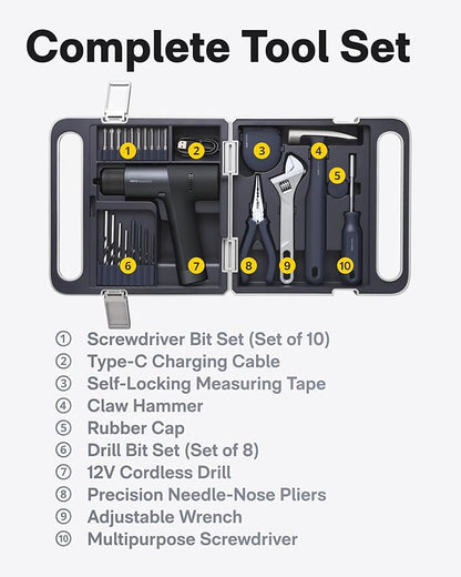 HOTO Cordless Brushless Drill Tool Set, Variable Speed, Hidden Buckle, Unique