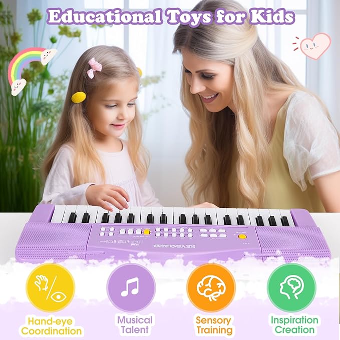 Toy Piano for Kids Pianos Keyboard Toy for 3 4 5 6 7 8 Year Old Girls Boys Beginners Electric Keyboards with Microphone Toys for 3+ Year Old Gifts (Purple)