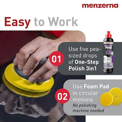 menzerna All-in-One polishing Kit I Car polishing Set with Menzerna One-Step Polish 3in1 (16oz) and 6 Inch Polishing Pad I Moderate Scratch Remover, high Gloss and Wax Kit for All Types of Vehicles