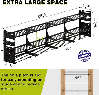 64" Power Tool Organizer Wall Mount, 16 Slots, 3-Tier Drill & Cordless Tool