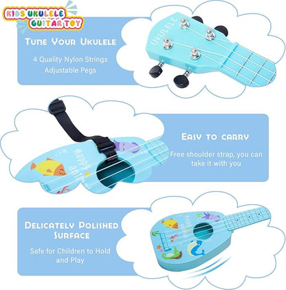 YOLOPLUS+ 17 Inch Kids Ukulele Guitar Toy 4 Strings Mini Children Musical Instruments Educational Learning Toy for Toddler Beginner Keep Tone Anti-Impact Can Play with Picks/Strap/Primary Tutorial