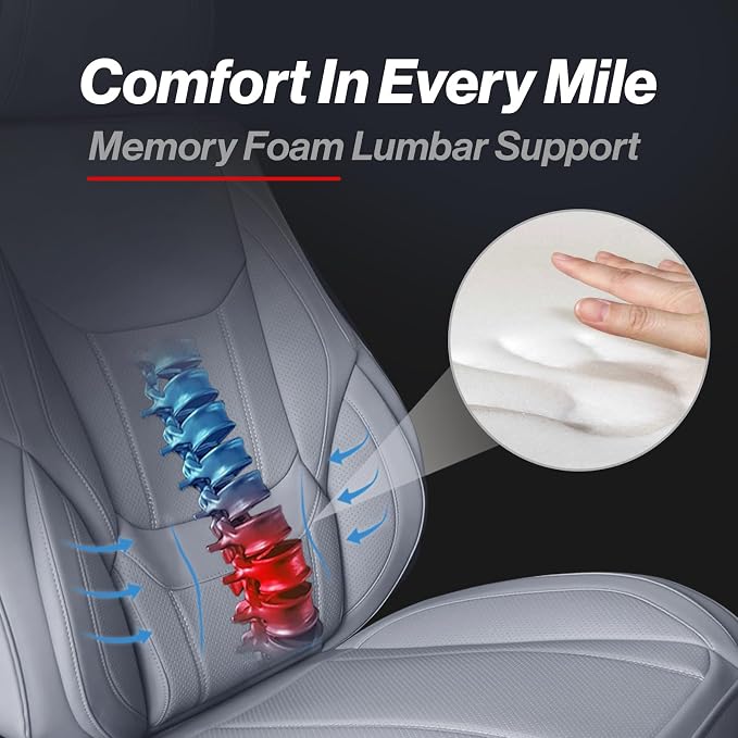 Coverland Custom Truck Car Seat Covers Front Seats for [2016-2025 Titan Crew Cab] - Protector Car Seat Cover Water Resistant Leather Memory Form Back Support Seat Cushion [Front-Gray]