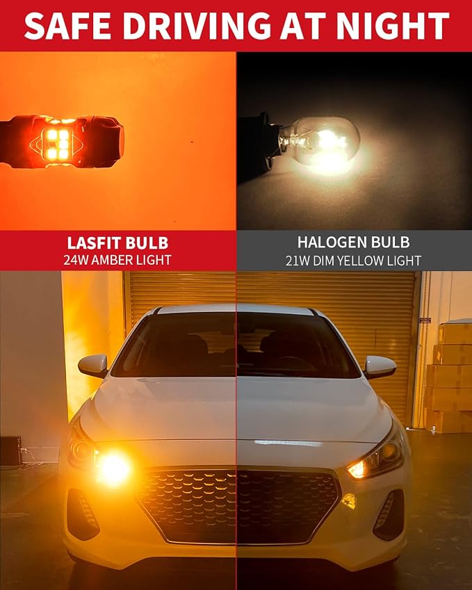 LASFIT 7440 LED Bulb Anti Hyper Flash Canbus 7443 Front or Rear Turn Signal Light 7444na 7441 7444 7440NA W21W WY21W Bulbs No Load Resistor Need, Upgraded Amber (Pack of 2)