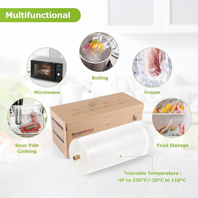 [2025 New] Bonsenkitchen 11” x 150’ Vacuum Sealer Bags Rolls with Cutter for Food Storage, Commercial Grade, BPA Free, Great for Meal Prep and Sous Vide Cooking