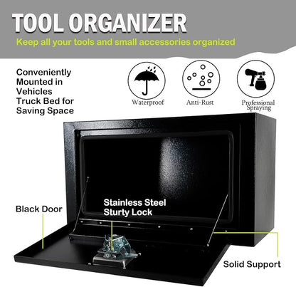 24 Inch Underbody Truck Tool Box with T-Handle Lock,Heavy Duty Truck Storage Organizer Tool Box Chest For Storage Smooth Surface Waterproof, 24"x 12"x 14" inch Black