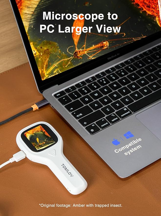 TOMLOV P10 Evo Handheld Close-Up Coin Microscope with 2" IPS Screen: 20X LED Lighted Trichome Magnifier for Adults, Portable Jewelers Loupe, STEM Kids Microscope, Windows/macOS Compatible, White
