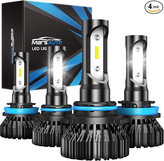 Marsauto H11 9005 Fog light Combo, [Upgraded&Brightest] Super Bright H9 H8 HB3 Off-Road Use or Fog Light Bulbs,6000K White Non-Polarity Plug and Play, Pack of 4
