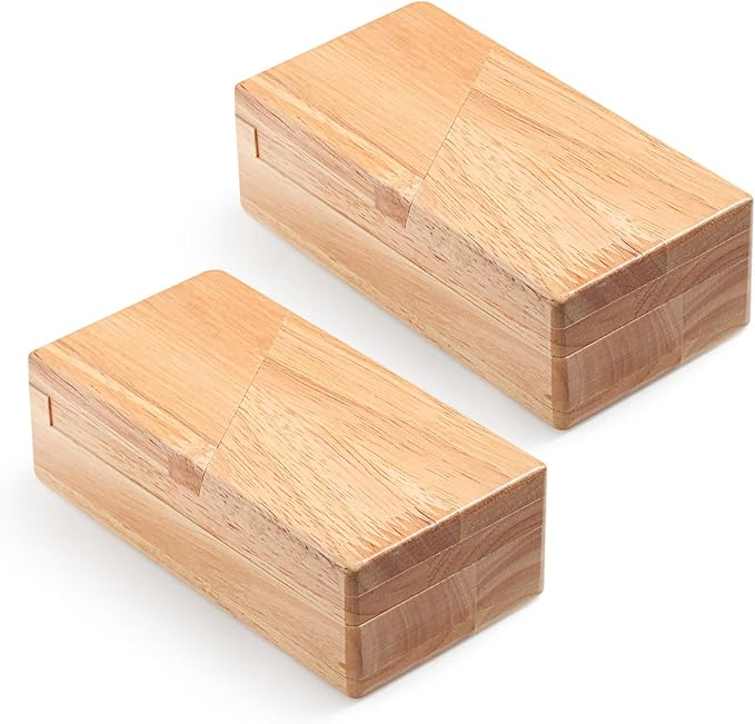 Zhanmai 2 Pack Christmas Puzzle Box Gift Wooden Magic Impossible Dovetail Box Secret Money Case Mini 3D Brain Teaser Case for Valentines Girlfriend Cash Adults Teens(Rectangle,Wood Color)