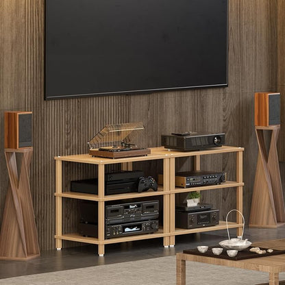 3-Tier AV Media Player Stand, Natural Stereo Cabinet, Modern Audio Shelf