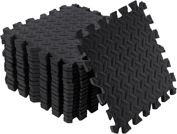 Shihanee Foam Floor Baby Tiles Foam Floor Mats Play Mats Bulk with Borders Interlocking for Kids Baby Playroom Nursery Gym (Black,64ft)