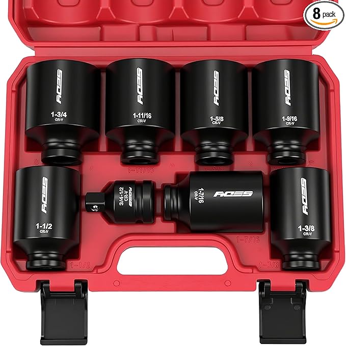 SAE Deep Impact Socket Set 8-Piece 1/2-inch Drive Wheel Axle Nut Wrench Large