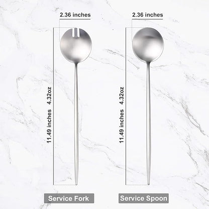 Lemeya Salad Serving Utensils,Serving Spoons Stainless Steel,2Pcs Long Handle Salad Servers 11.42 Inch,Salad Utensils for Serving,Matte Finish,Dishwasher Safe
