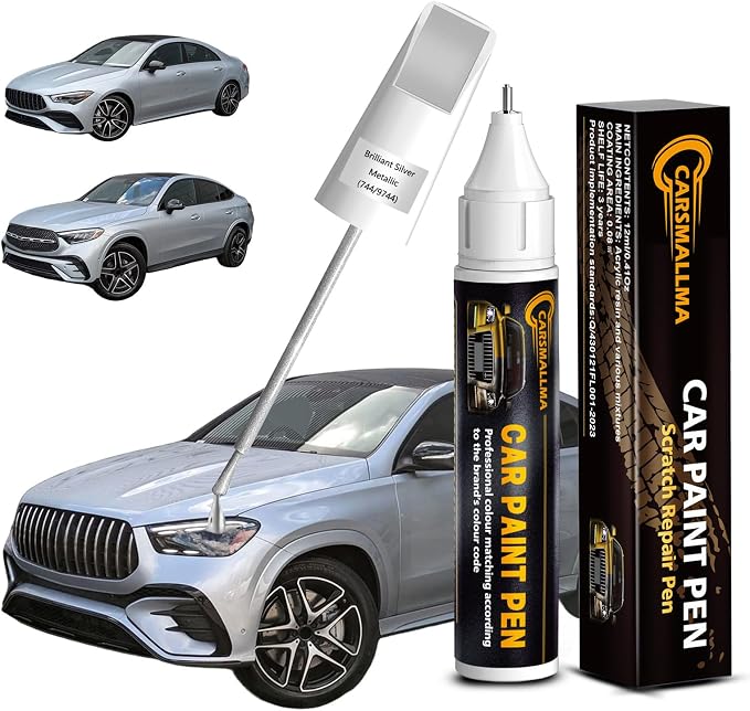 Car Touch Up Paint(744/9744 Brilliant Silver Metallic) for Mercedes-Benz, Color Accurate Car Scratch Repair Remover Pen,Auto Paint Quick and Easy to fix vehicle Chips and Nicks Scuff