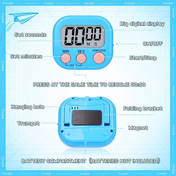 Mwellewm Digital Kitchen Timer 12 Packs Magnetic Classroom Stopwatch Timer 6