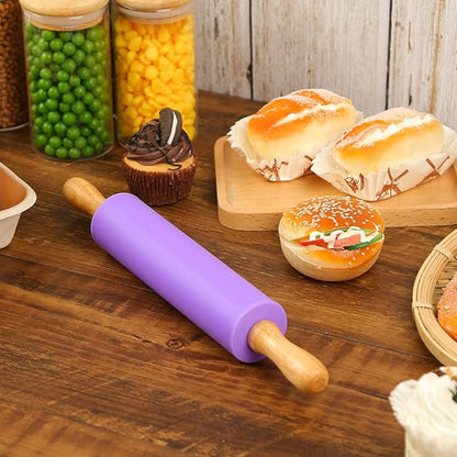 Koogel Rolling Pin for Baking, 12 Inch Non-Stick Silicone Surface, Wooden