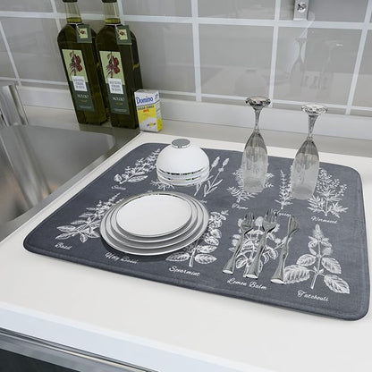 Flower Herbs Dish Drying Mat Wild Plant Dish Rack Mat