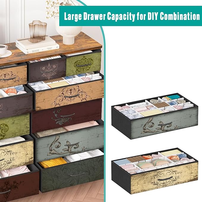 Dresser for Bedroom with 12 Drawers, Tall Fabric Drawer Dresser, Chest of