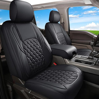Huidasource Ford Seat Covers, Leather Pickup Seat Cushion Cover Fit for 2015-2025 Ford F150 SuperCrew & 2017-2025 F250 F350 F450 Super Duty Crew Cab XL XLT Lariat King Ranch Platinum(Full Set/Black)