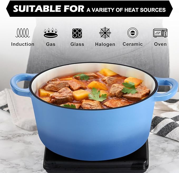 TeamFar 5Qt Dutch Oven, Enameled Cast Iron Dutch Oven