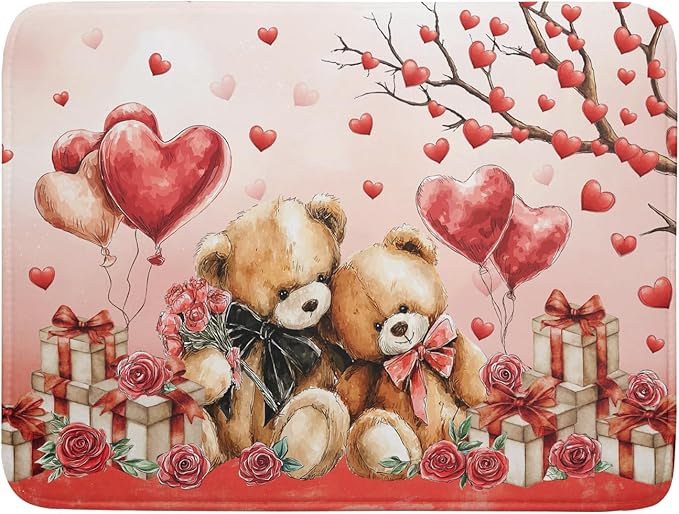 Holiday Microfiber Dish Drying Mat 18 X 24 in Valentines Day Bear Red