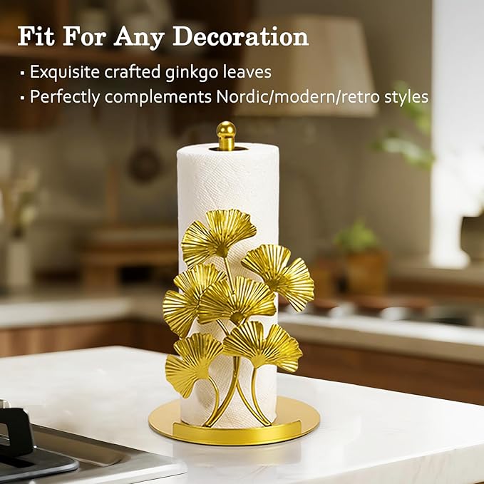 Vintage Gold Ginkgo Paper Towel Holder Countertop