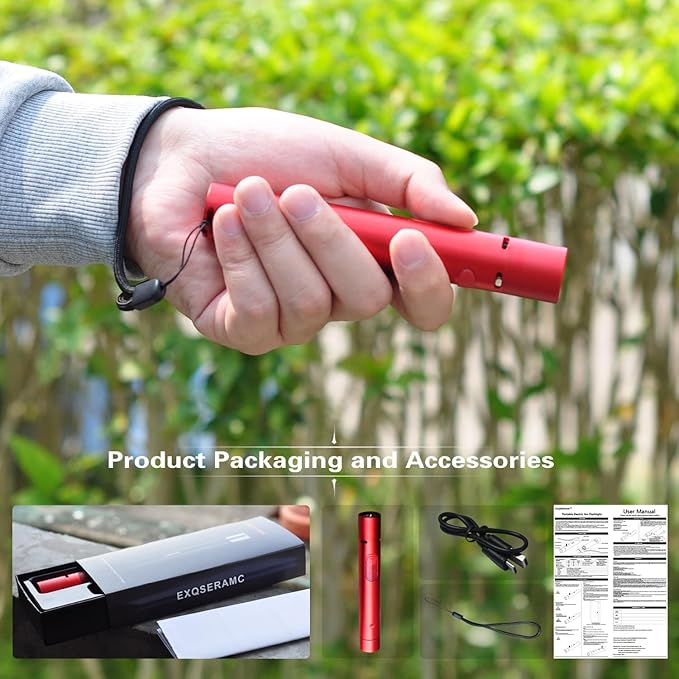 Tactical Flashlight 500 Lumens, LED Flashlight Rechargeable with Lighter & Alarm, 150m Beam Distance, USB-C 5V EDC Flashlight, Compact Handheld Light for Camping, Hiking, Fishing, Cycling (Red)