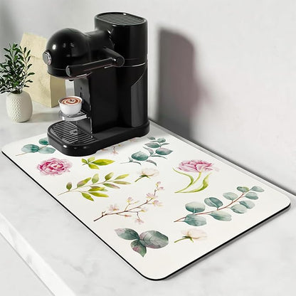 Bloss Drying Mat, Rose Flower Printed Dish Drying Mat