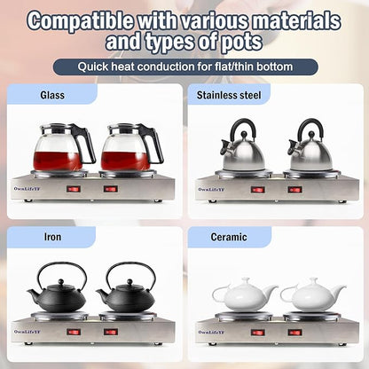 Commercial Double Coffee Carafe Warmer, Stainless Steel, 2 Burners Decanter
