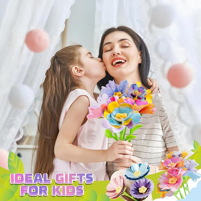 Plunack Flower Bouquet Craft Kits for Kids Age 4-8, Flower Press Kit DIY Flowers Making Toy for 4 5 6 7 Year Old Girls Arts & Crafts Toys Educational Handmade Activity Set, Birthday Gift for Girls 3+