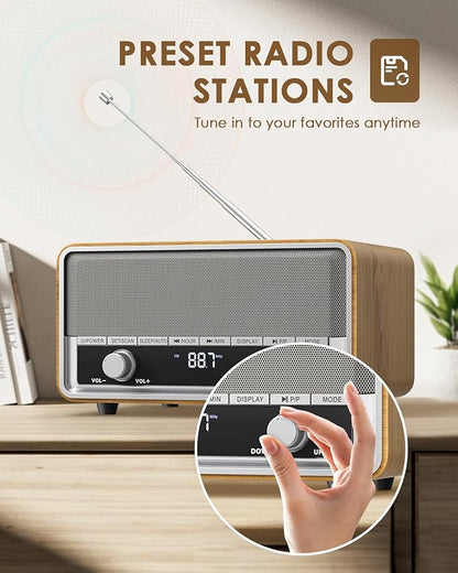Vintage Wood AM FM Bluetooth Radio