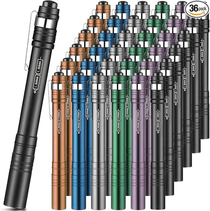 36 Pack Mini Pen Flashlights Bulk LED Pen Lights Aluminum Pocket Flashlights with Clips Small Handheld Torches Gifts for Camping Hiking Emergency Outdoor (Colorful)