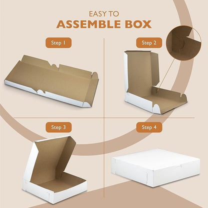 Fit Meal Prep [250 Pack] White Pie Boxes - 10x10x2.5 Inch Square Bakery Boxes for Cookies, Cheesecake, Chocolate Covered Strawberries, Dessert, Macaroon, Bread - Bulk Paper Cardboard Boxes