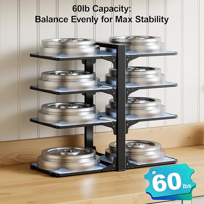 LAMU Pots and Pans Organizer under Cabinet, 8-Tier Heavy Duty Pan Organizers