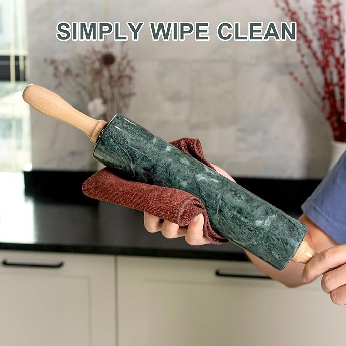 Koville Indian Green Marble Rolling Pin, Non-Stick Stone Dough Roller, 18 Inch