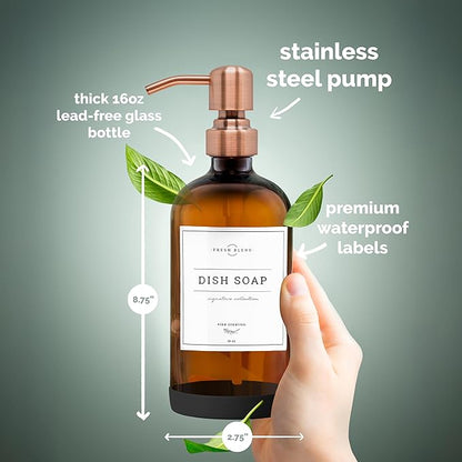 Vine Creations Amber Glass Soap Dispenser, 2 Pack Kitchen Soap Dispenser Set